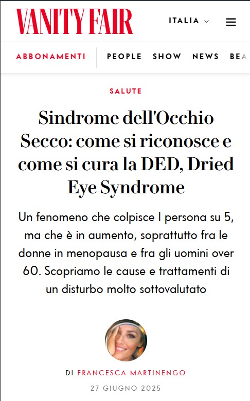 La Dott.ssa Aimo su Vanity Fair – Sindrome dell’occhio secco